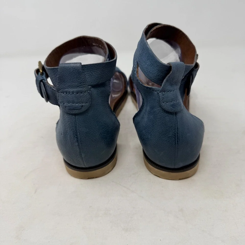 Miz Mooz Verona Collection Sandals Blue 9 Leather Ankle Strap Metallic Flat